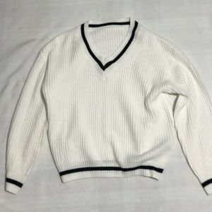 White & Black V-Neck Sweater
